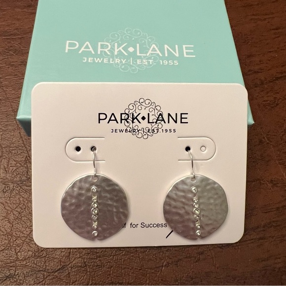 Park Lane Margo Silver Disc Earrings – Hammered Matte Finish, Crystal Accents - Picture 3 of 4